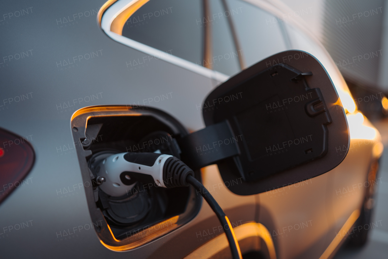 Charging an electric car, future of transportation concept.