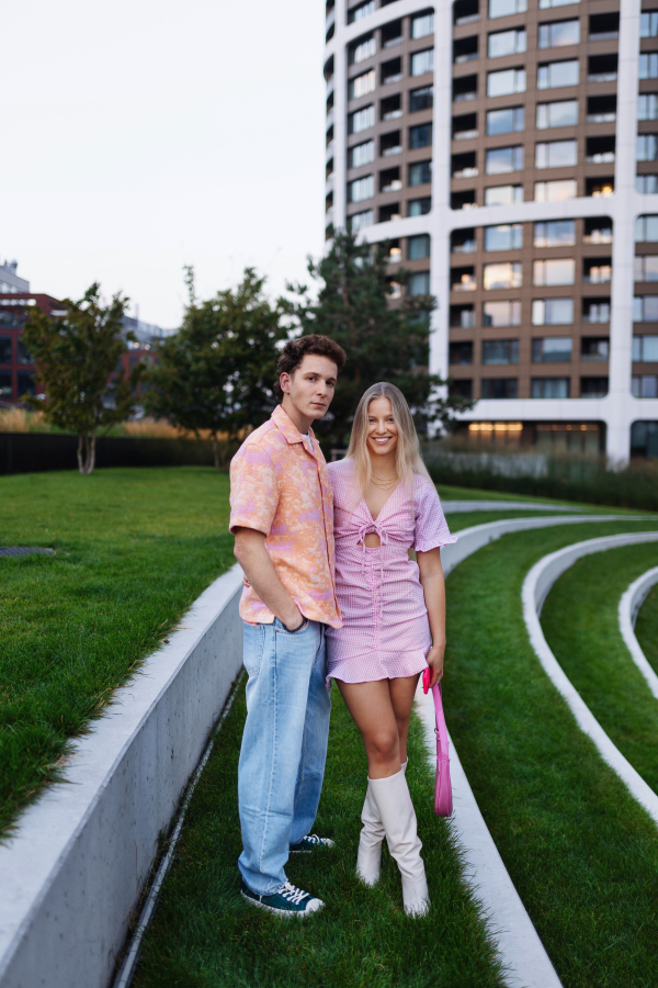 Young couple heading for a romantic dinner in the city. Dating apps popularity among Gen Z.