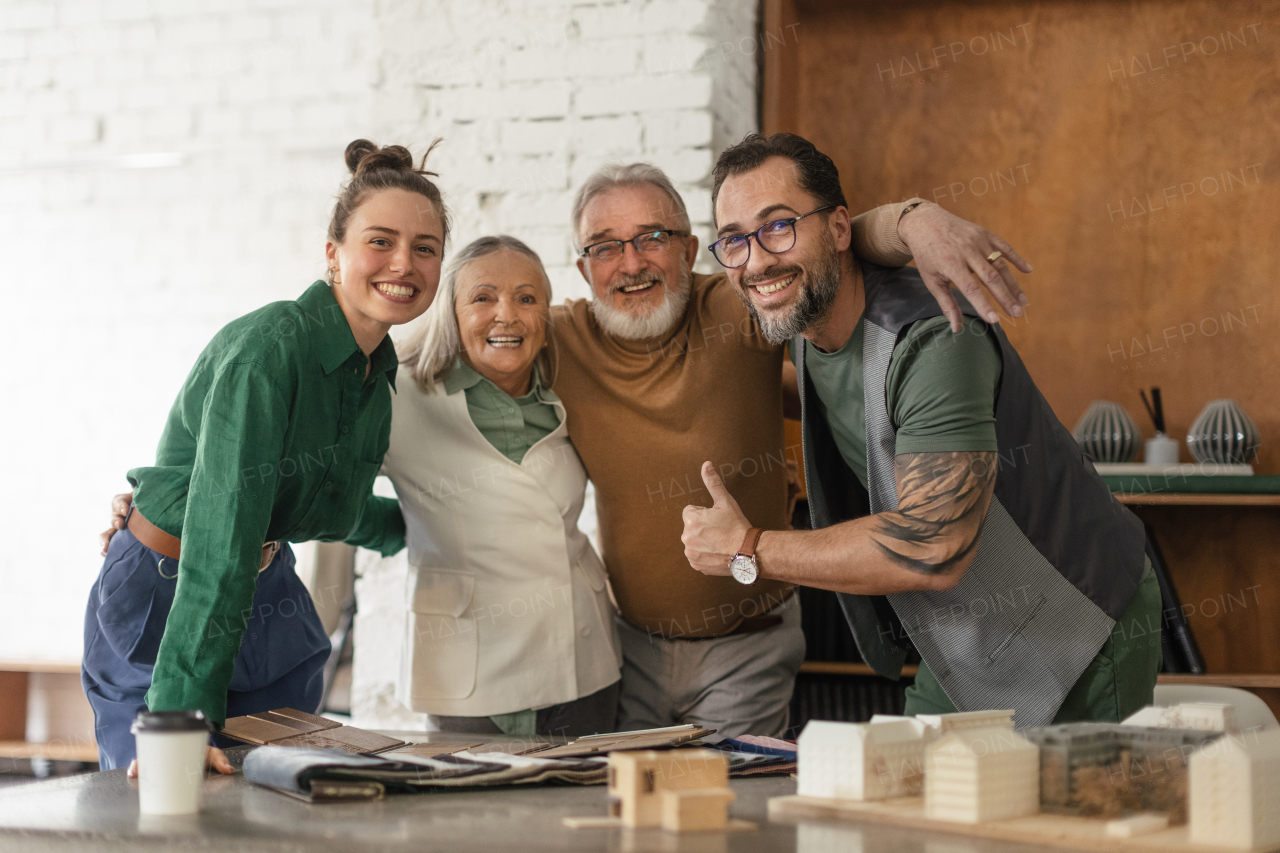 Young architects designing house for senior couple. Buing new house in retirement.