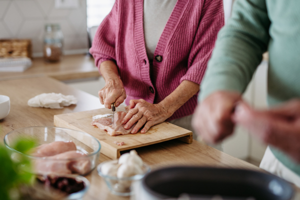 Senior couple cooking together in the kitchen.