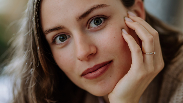 Portrait of a young beautiful woman with natural make-up.