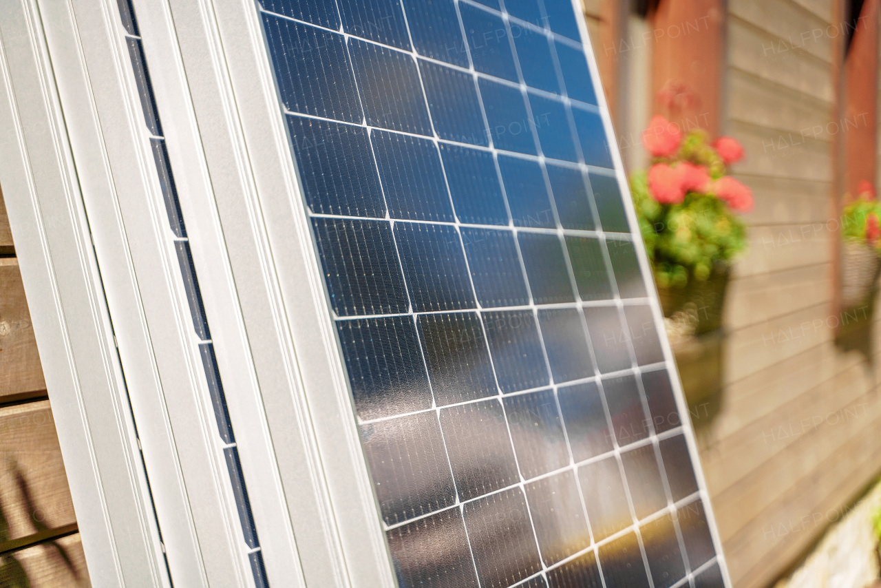 Close-up of a solar panel prepared for installation.