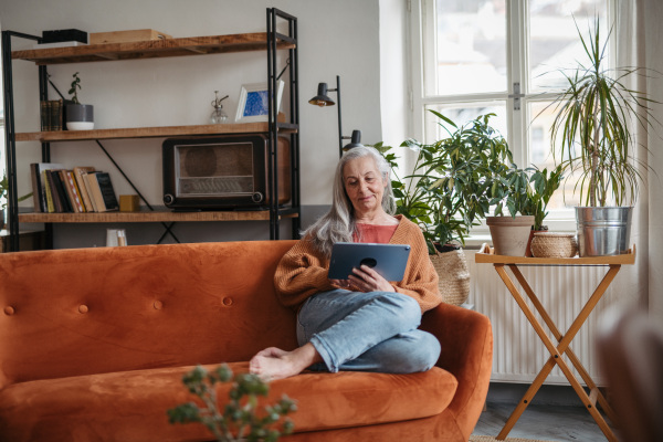 Senior woman spending her free time with a digital tablet.