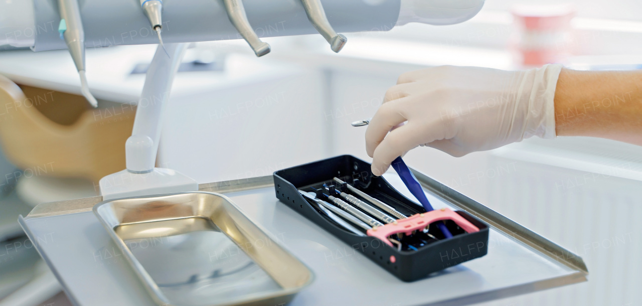 Close-up of dentist tools at an ambulance.