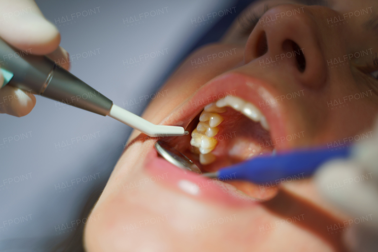 Close-up of dental examination in an ambulance.