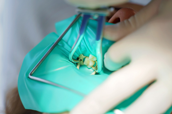 Close-up of dental examination in an ambulance.