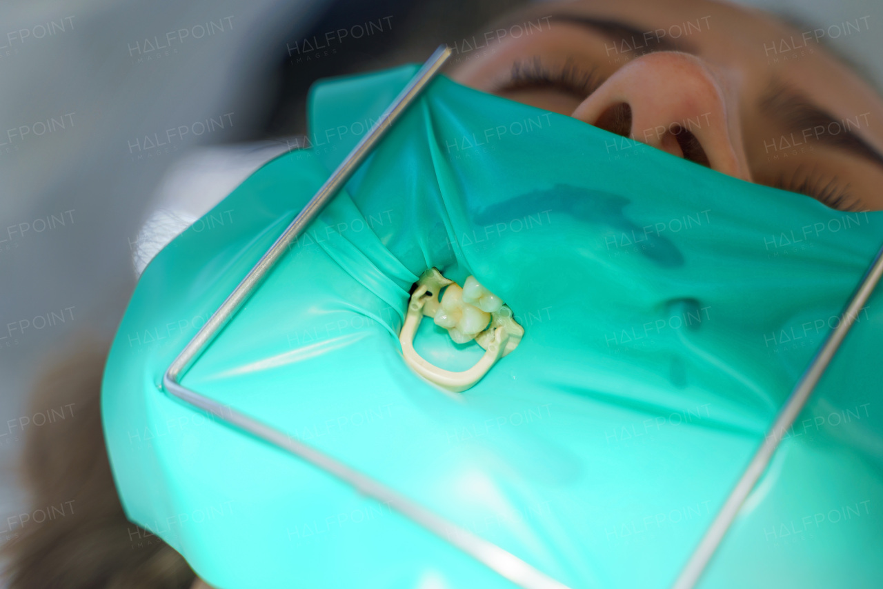 Close-up of dental examination in an ambulance.