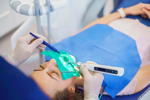 High angle view of dental examination in an ambulance.