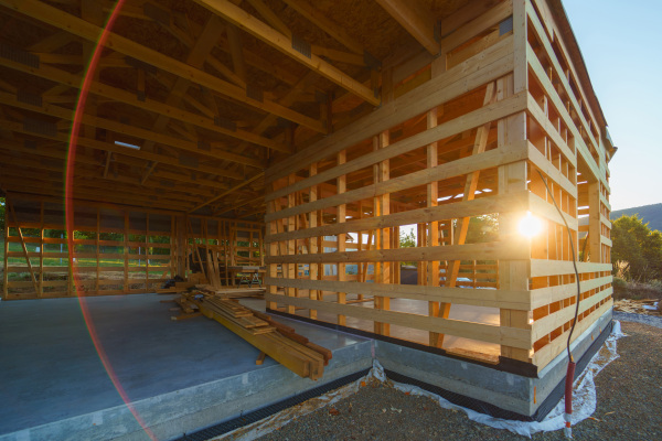 Construction of an ecological renewable low energy sustainable wooden eco house.