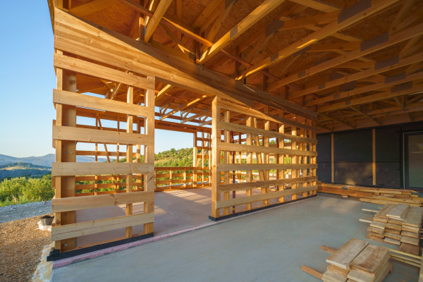 Construction of an ecological renewable low energy sustainable wooden eco house.