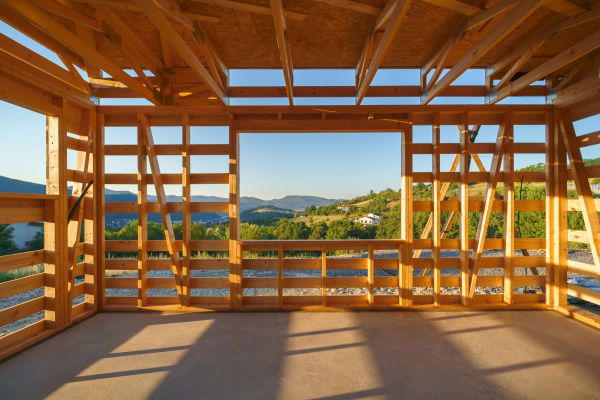 Construction of an ecological renewable low energy sustainable wooden eco house.