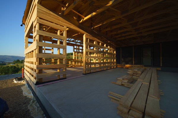 Construction of an ecological renewable low energy sustainable wooden eco house.