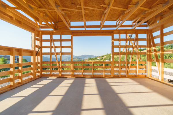 Construction of an ecological renewable low energy sustainable wooden eco house.