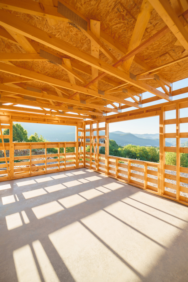 Construction of an ecological renewable low energy sustainable wooden eco house.