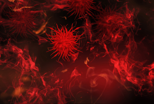 Microscopic view of floating monkeypox virus cells 3d rendering illustration.