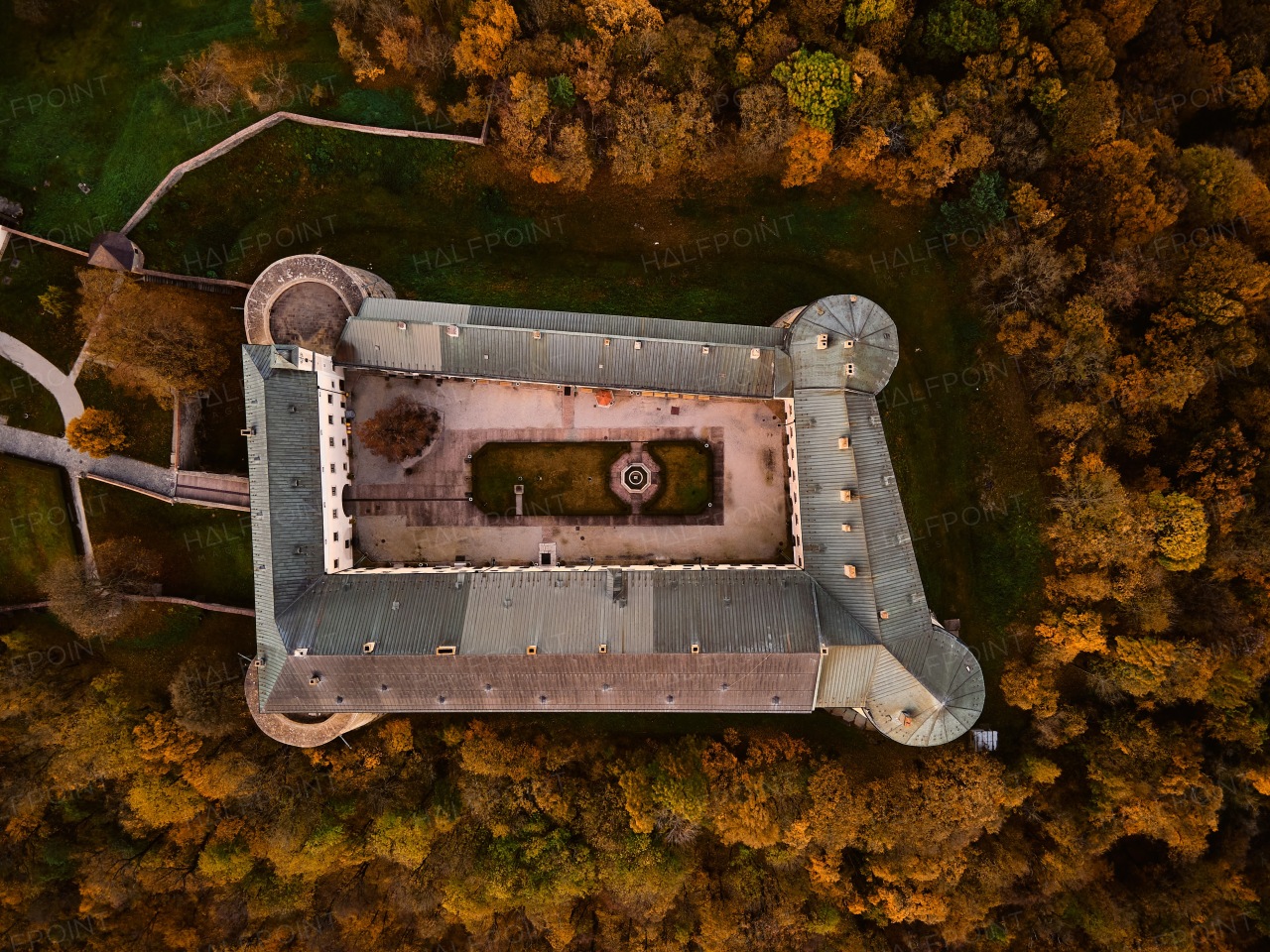 Top view of the historical romantic medieval castle in Slovakia. Europe traveling concept.