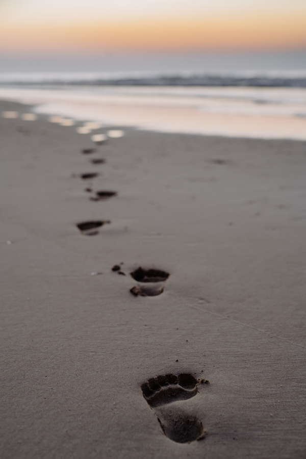 Close-up of a footprints on a beach.