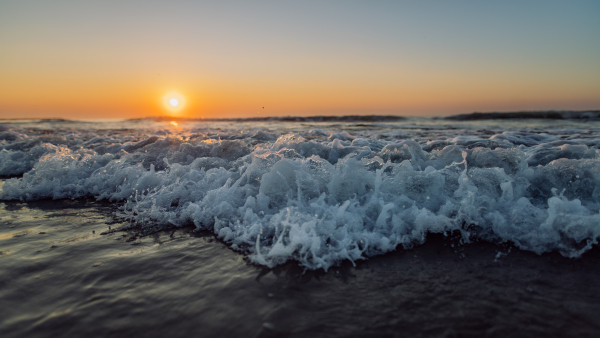 Landscape with sea sunset on a beach.