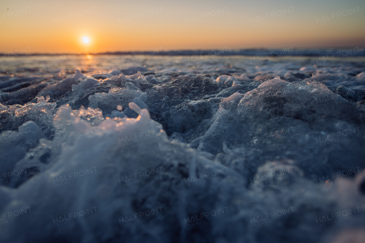 Landscape with sea sunset on a beach.