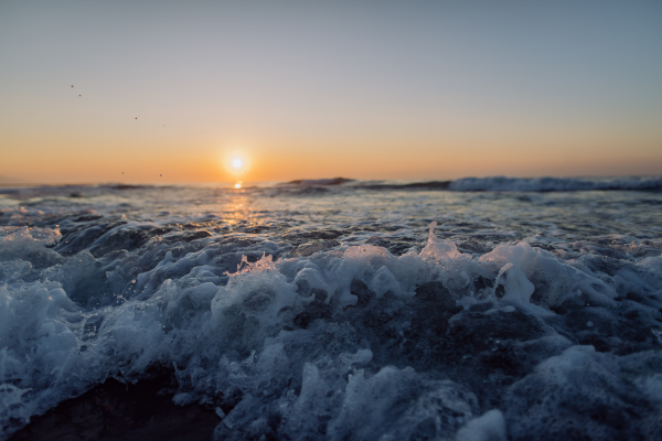 Landscape with sea sunset on a beach.