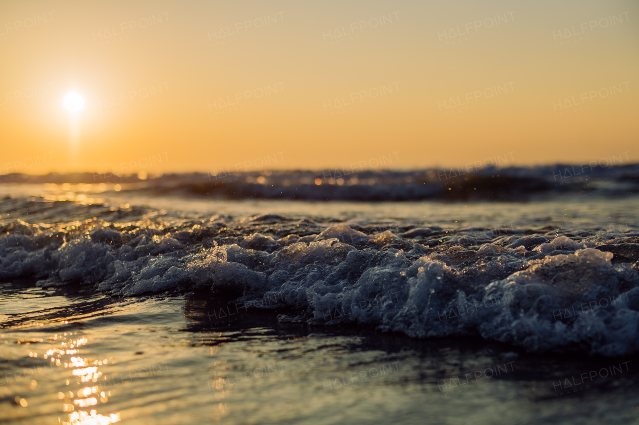 Landscape with sea sunset on a beach.