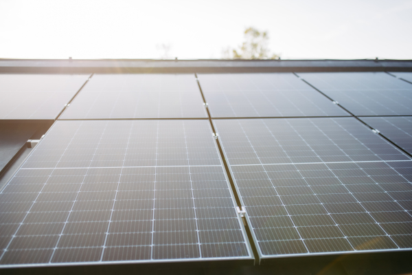 Close up of solar panels installed on the roof.