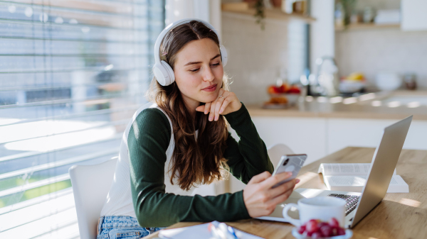 Young woman having homeoffice in an apartment.