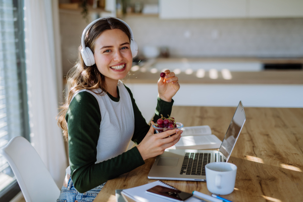 Young woman having homeoffice in an apartment.