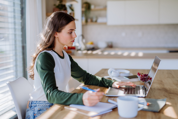 Young woman having homeoffice in an apartment.