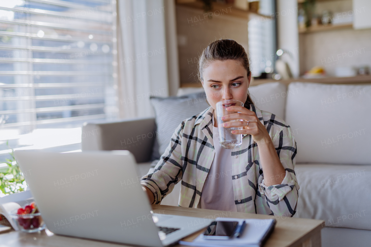 Young woman having homeoffice in an apartment.