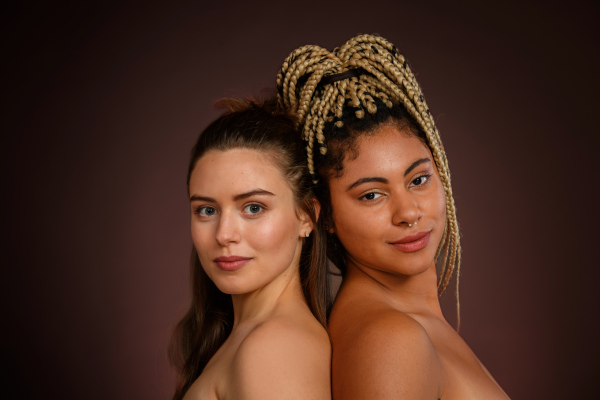 Portrait of two young friends, beauty routine and skin care concept.