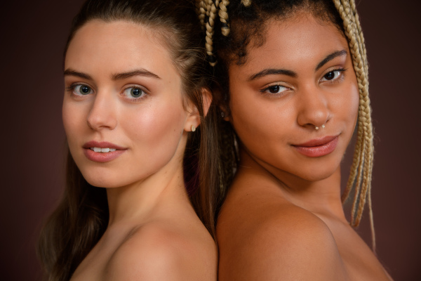 Portrait of two young friends, beauty routine and skin care concept.