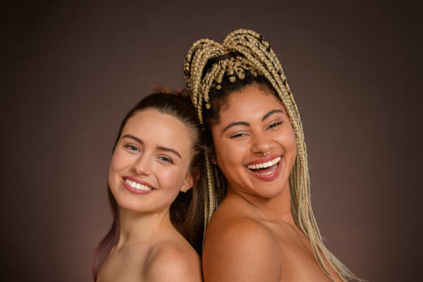 Portrait of two young friends, beauty routine and skin care concept.