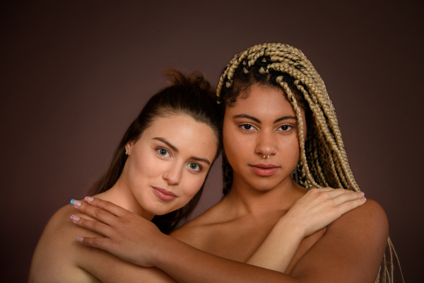 Portrait of two young friends, beauty routine and skin care concept.