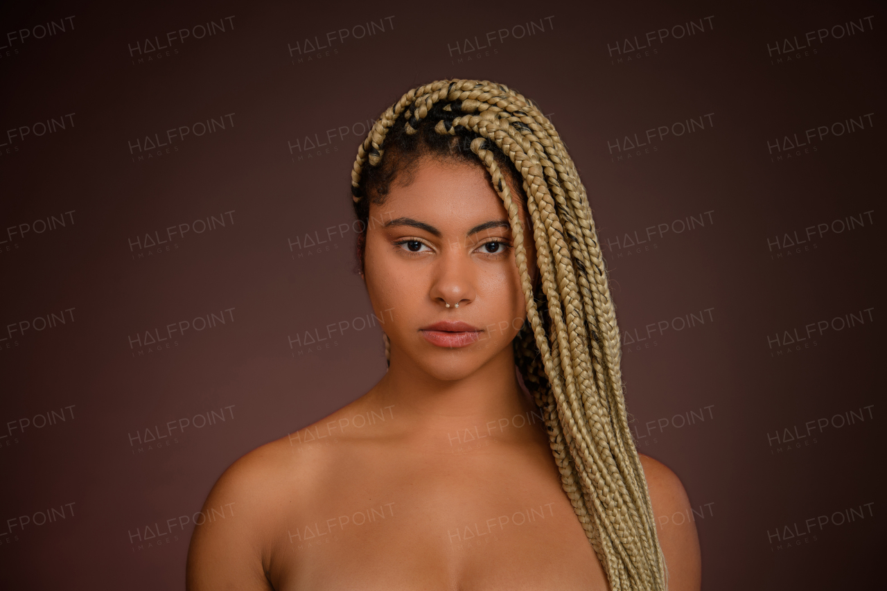 Portrait of a young multiracial woman, studio shoot.