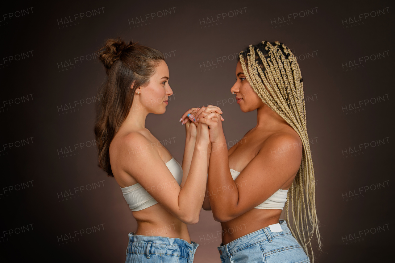 Portrait of two young friends, beauty routine and skin care concept.