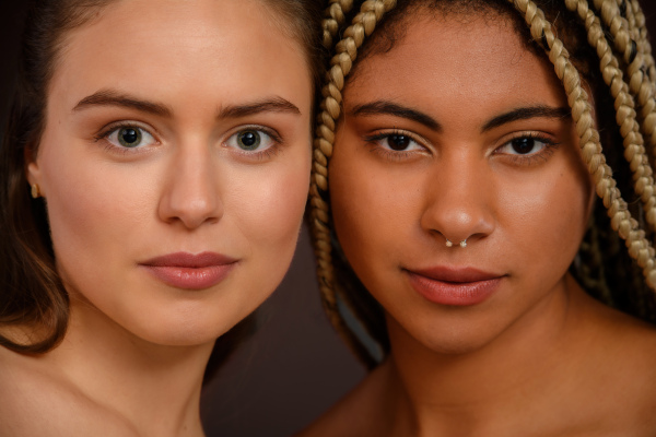 Portrait of two young friends, beauty routine and skin care concept.