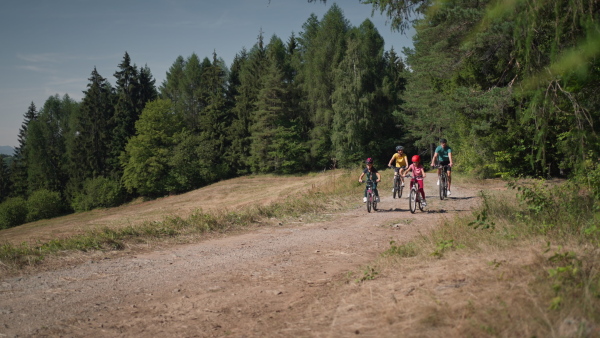 Young family with children at bike trip.