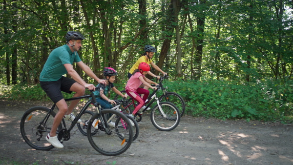 Young family with children at bike trip.