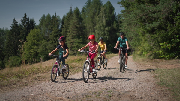 Young family with children at bike trip.