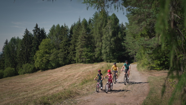 Young family with children at bike trip.