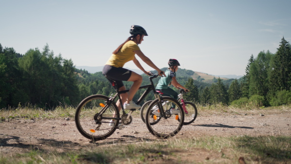 Young family with children at bike trip.