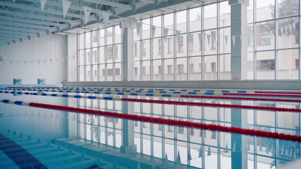 An interior of empty public swimming pool