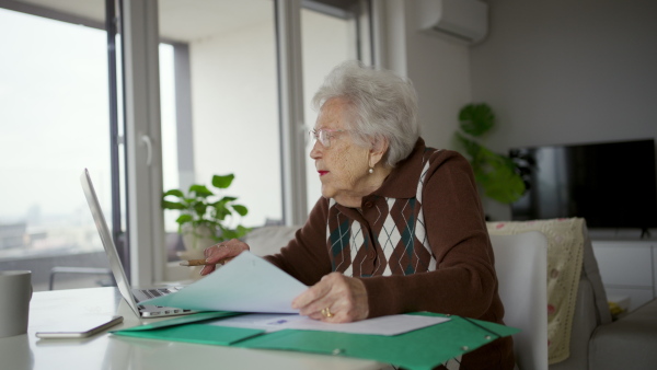 A senior woman using laptop on her own, feeling confident. Digital literacy of elderly people.