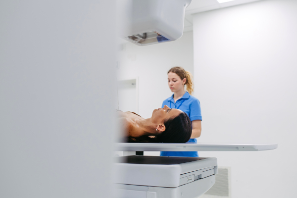 Female patient prepared for diagnostic procedure