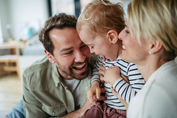 Family bonding moment with young boy son.