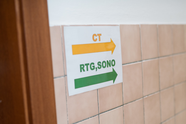 Hospital sign with CT and ultrasound directions in Slovak
