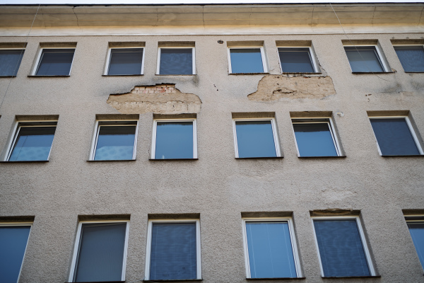 Old public hospital facade with visible wear and tear