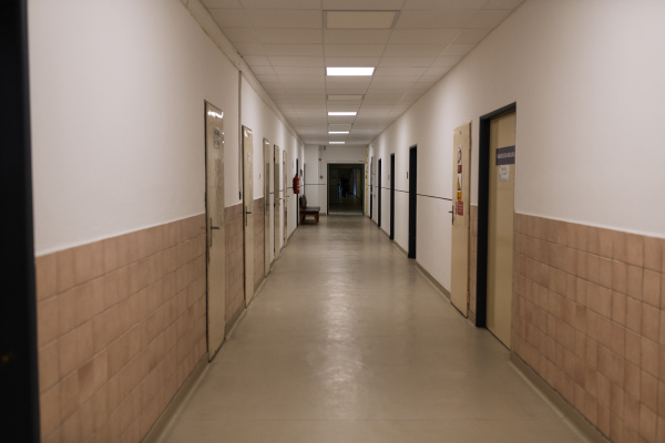 Old and empty corridor. in municipal hospital.