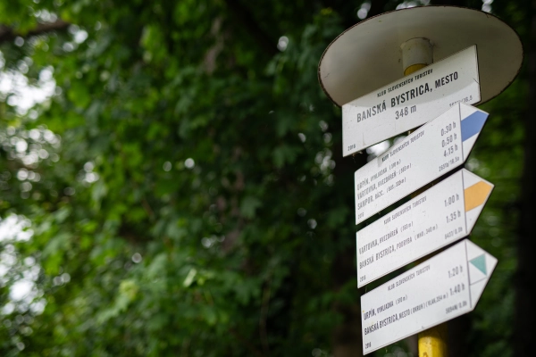 Hiking trail signpost in Banska Bystrica, Slovakia